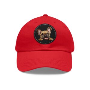 Custom French Bulldog Dad Hat, French Bulldog Cap, Men’s, Women’s, French Bulldog Owner, French Bulldog Hat Printed On Black Leather Patch