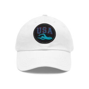USA Swimming Hat, Summer Games 2024 Swimming Cap, Men’s, Women’s Swimming Dad Hats, USA 2024 Swimming, Printed On Black Leather Patch