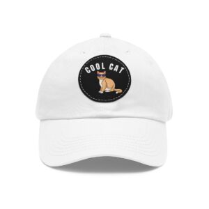 Cool Cat, Cool Cat in Sunglasses Hat, Feline Fans, Women’s, Men’s, Funny Cat Lovers Hat, Cool Cat, Cool Cat in Sunglasses Printed On Black Leather Patch