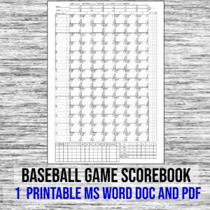 Digital Download, Baseball Scorebook, Little League, Pro Games, Play by Play Scorebook Includes: 1 File in MS Word Doc and PDF, file formats