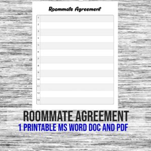 Digital Download, Sheldon’s Roommate Agreement Page, Create Your Own Agreement, Includes: 1 File in MS Word Doc and PDF, file formats