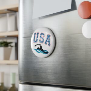 Custom USA Swimming Magnets, USA Swimming Gift Button Magnet, USA Swimming 2024 Summer Games Souvenir Summer Games 2024 Fridge Magnet (1 and 10 pcs)