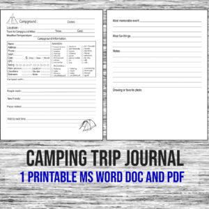 Digital Download, Camping Trip Journal, Camping Lovers, Camping Journal, Includes: 1 Printable File in MS Word Doc and PDF, File Formats